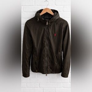 Polo Ralph Lauren Black Hooded Windbreaker Jacket Red Pony Mens L